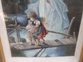 Стара Рисувана Картина на платно в перспектива Ангел пазител на децата, снимка 2