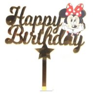 Мини Маус Minnie Mouse Happy Birthday пластмасов топер украса табела за торта рожден ден, снимка 1 - Други - 41846654