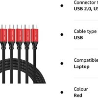 Нов комплект 5 броя 3M USB A към USB-C кабел за бързо зареждане , снимка 2 - Друга електроника - 41956074