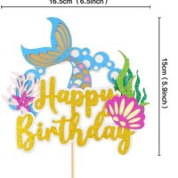 Опашка на Русалка морски брокатен топер Happy Birthday украса за торта рожден ден парти , снимка 2 - Други - 25759547