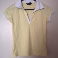 Нова H&M фланелка с  къс ръкав с якичка жълта с бяло S размер , снимка 1 - Тениски - 41343184