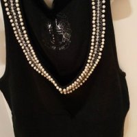 Нов топ Zara, черен с перли, размер L, снимка 5 - Потници - 42206150