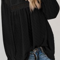 Дамска елегантна блуза в черно с принт на точки, снимка 5 - Блузи с дълъг ръкав и пуловери - 39647920