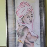 Ръчно рисувана картина "Африканка"техника:акварелни моливи, снимка 1 - Декорация за дома - 42309302