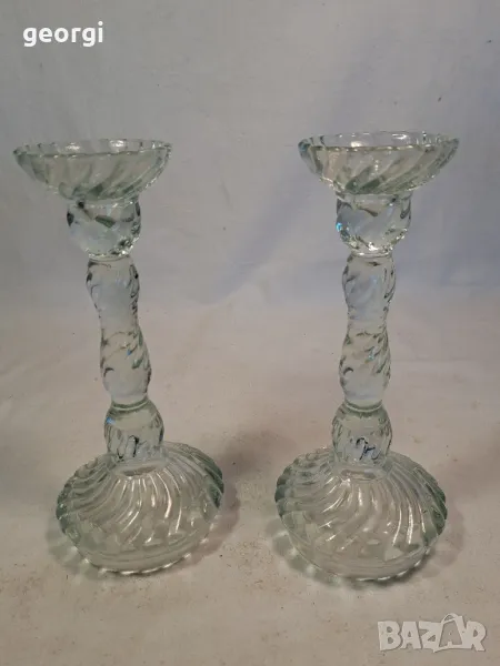два стъклени свещника  6/3, снимка 1
