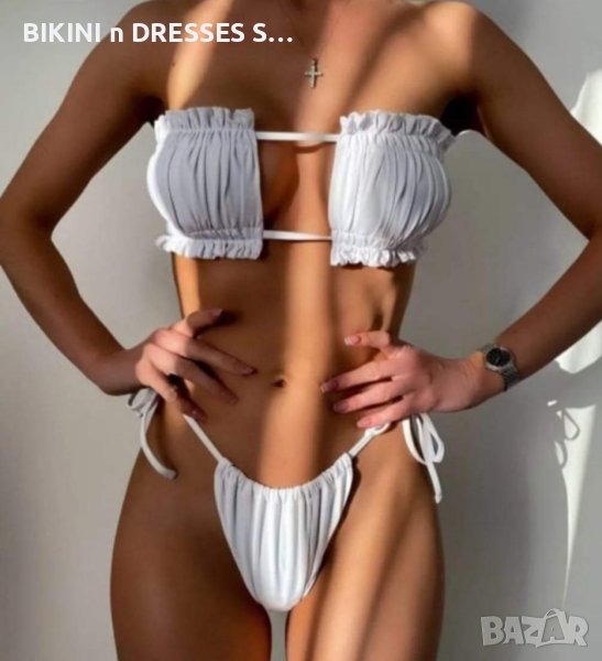 Бял бански с къдрици и връзки - 5 цвята ХИТ 2025, снимка 1