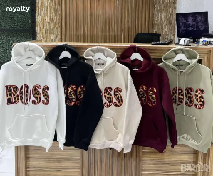 Ватиран памучен суичър лого бродерия с плюш, снимка 1