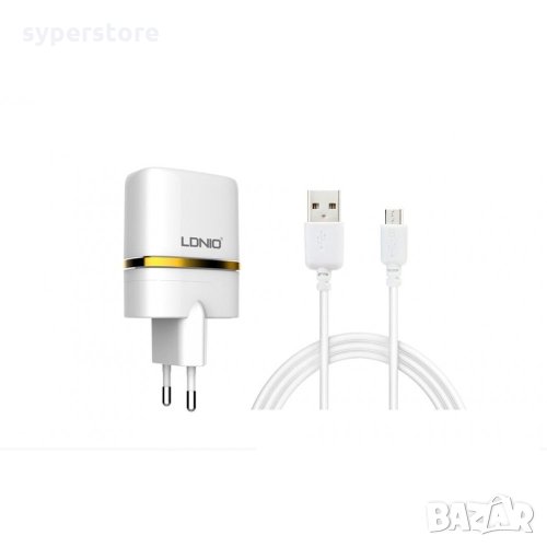Зарядно 220V / 2.4A за телефон и таблет с 2-USB изхода LDNIO DL-AC52 SS000140 С кабел USB Type C, снимка 1