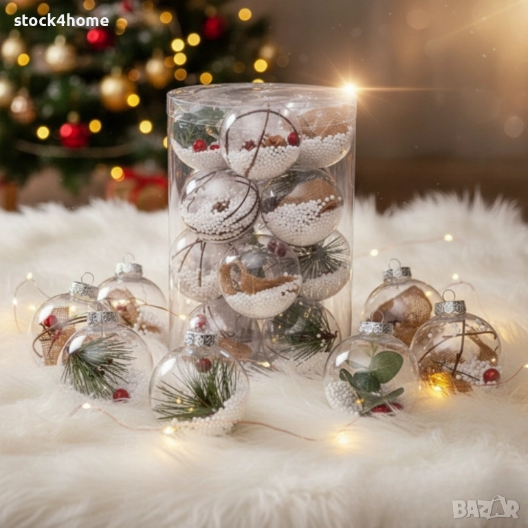 Комплект прозрачни коледни топки за украса, 16 броя в комплект, снимка 1
