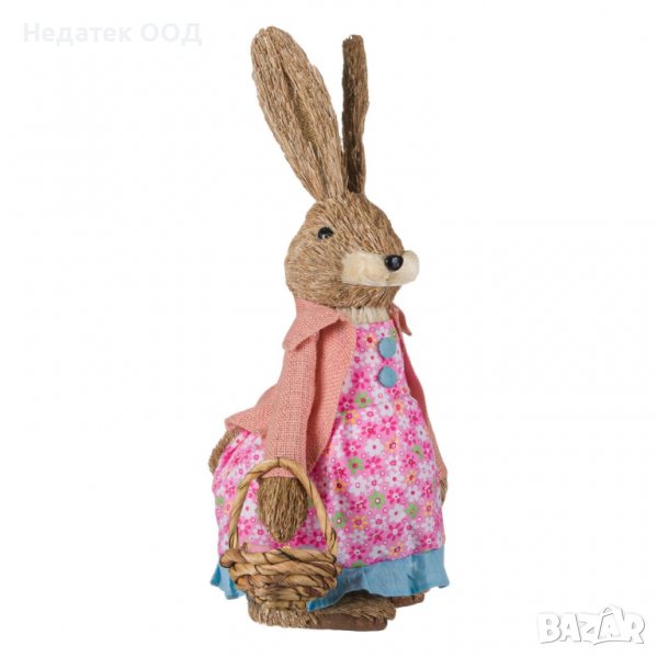 Великденскa декорация, Зайче държащо кошничка с яйца, 49 см, Многоцветна, снимка 1