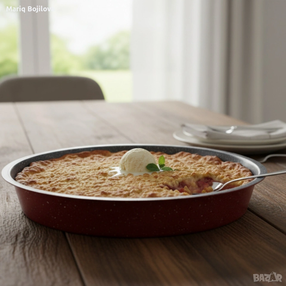 Премиум кръгла тава с мраморно покритие – идеална за сладкиши и печени ястия, снимка 1