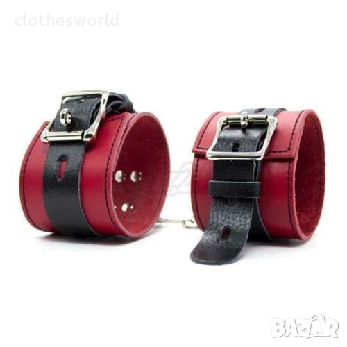 Белезници за ръце от естествена кожа в червено и черно, снимка 1