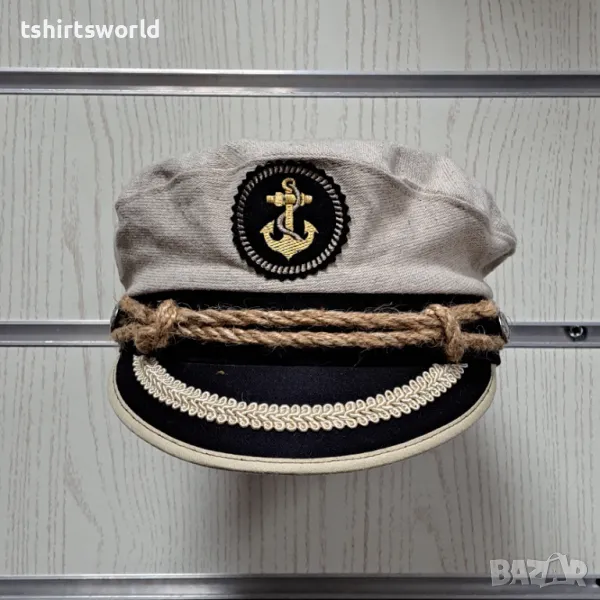 Нова капитанска шапка с Котва в бежов цвят, Унисекс, снимка 1