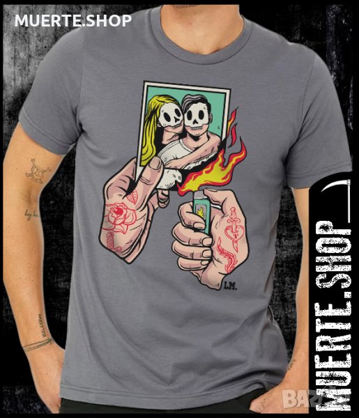 Сива тениска с щампа BURN YOUR MEMORIES, снимка 1