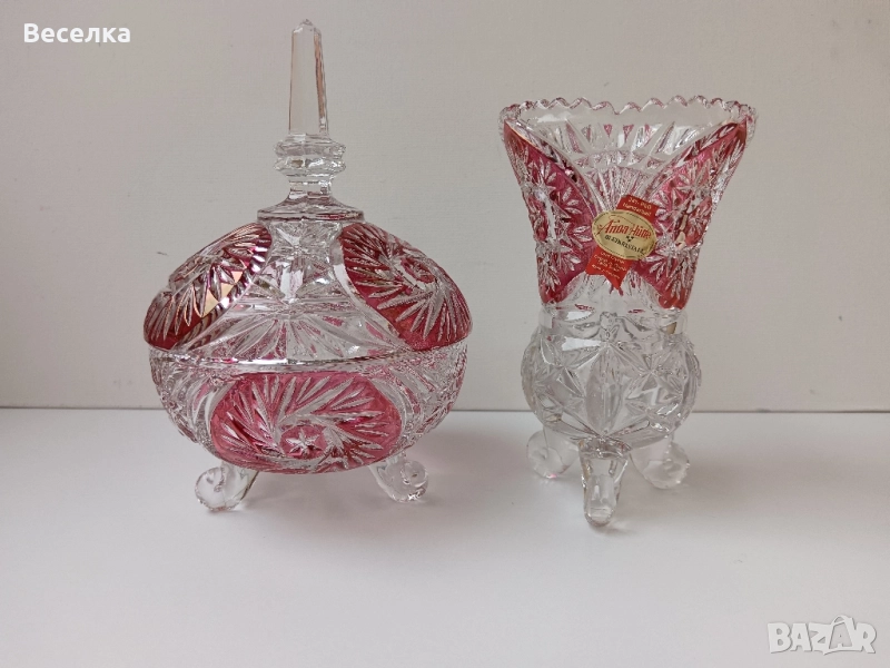 Кристални ваза и бонбониера/захарница Anna Hutten, снимка 1