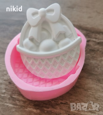 Великденска кошница кошничка с яйца силиконов молд форма фондан шоколад гипс смола, снимка 1
