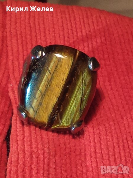 ПОСРЕБРЕН БЕЛ-ЕПОК Стил КРАСИВ СКЪПОЦЕНЕН АРТ ПРЪСТЕН ЮВЕЛИРНО ШЛИФОВАНО НАТУРАЛНО ТИГРОВО ОКО 26615, снимка 1