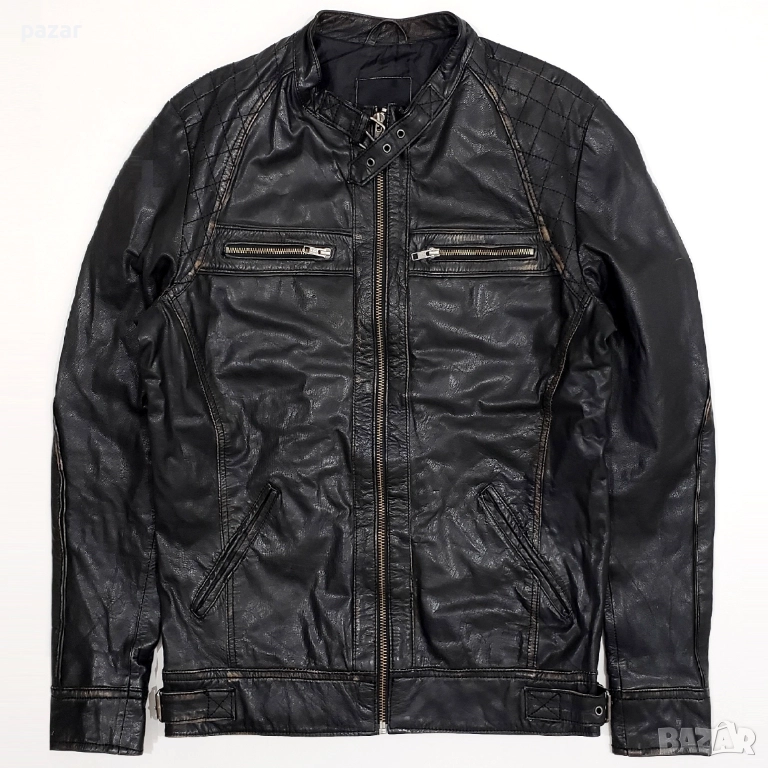 JACK & JONES Мъжко Кожено Яке Рокерско Мото Естествена Кожа M-L, снимка 1