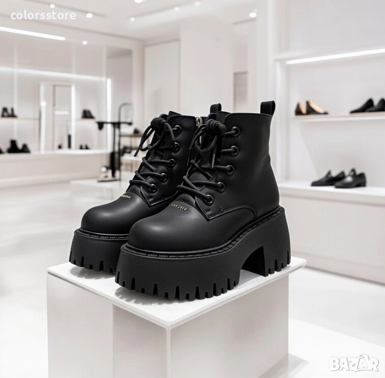 Боти на ток - черна кожа - 3YJ10 , снимка 1