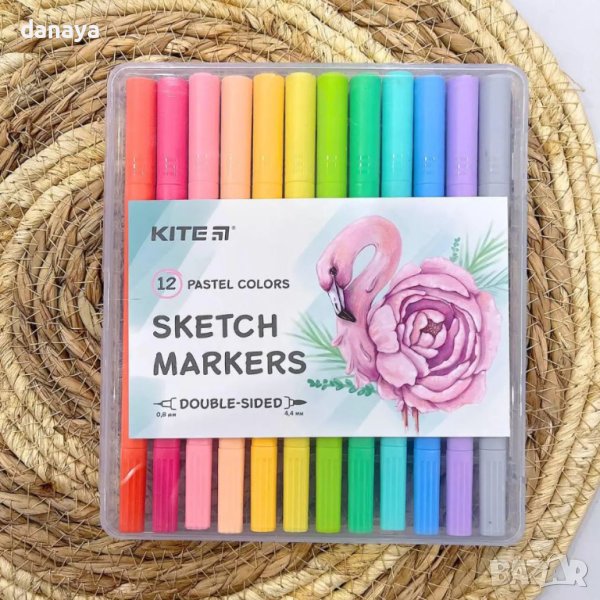 3876 Двойни флумастери тип четка и тънкописец Sketch Kite 12 пастелни цвята, снимка 1