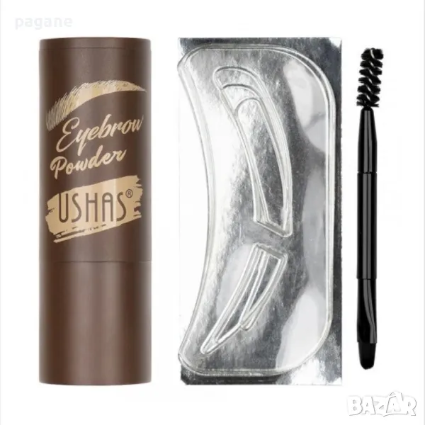 Пудра за вежди Ushas 3 в 1с шаблони и четка, тъмно кафяв, снимка 1