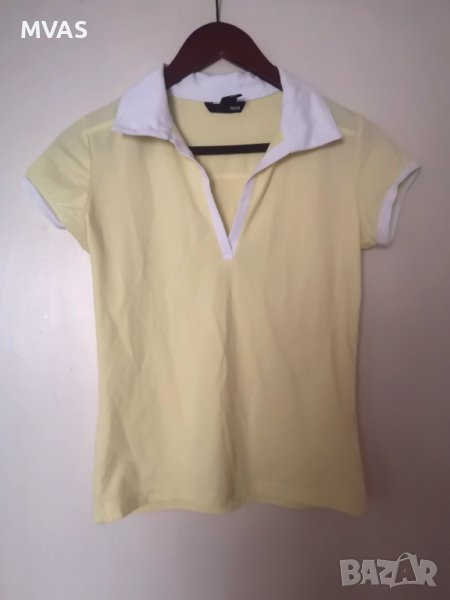 Нова H&M фланелка с  къс ръкав с якичка жълта с бяло S размер , снимка 1