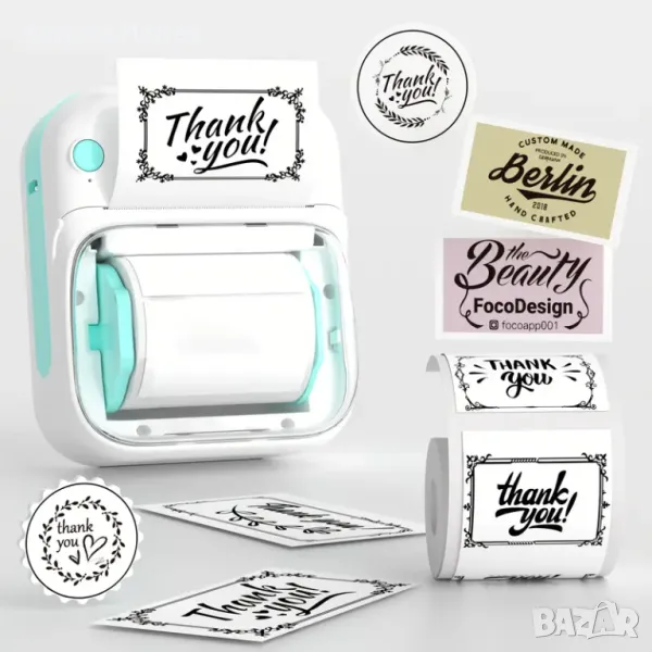 Принтер за етикети Преносим Термопринтер за малък бизнес, адрес, лого, дрехи, Принтер за стикери, снимка 1