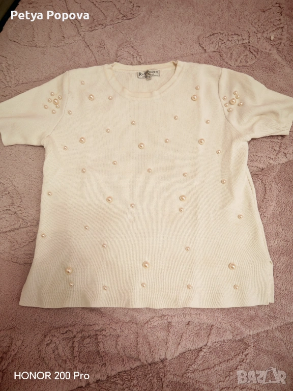 Блуза плетиво с перли къс ръкав, снимка 1