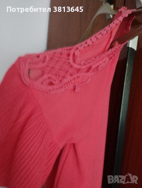 Дамска блуза с интересен ръкав в цвят диня , снимка 1