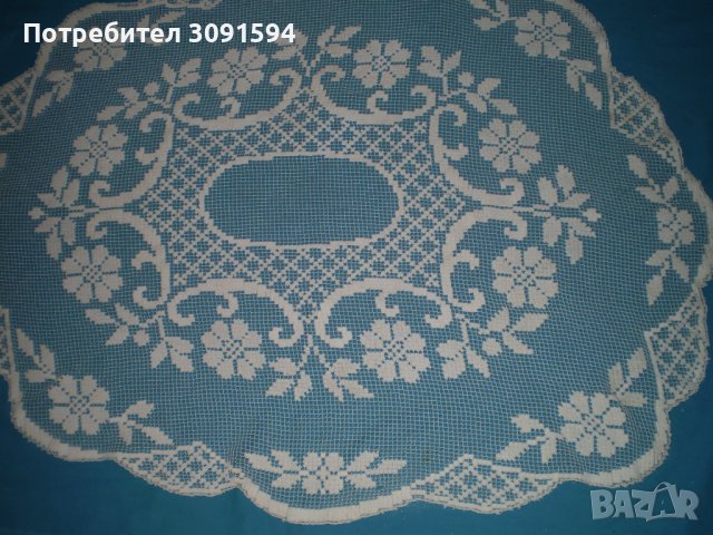19век ръчно  плетена  елипсовидна покривка филе дантела , снимка 6 - Антикварни и старинни предмети - 41701110