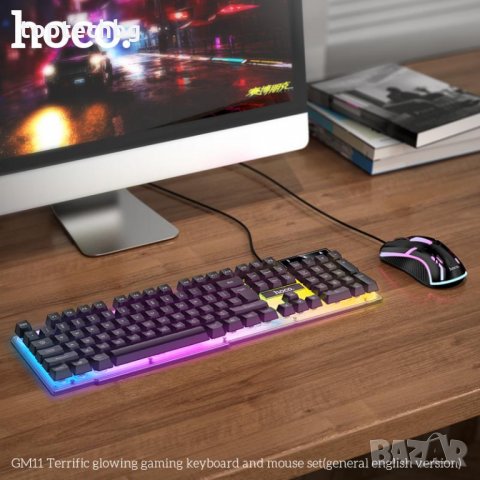 HOCO Светеща клавиатура и мишка GM11 Гейминг комплект Terrific Glowing, RGB, снимка 2 - Клавиатури и мишки - 34827319
