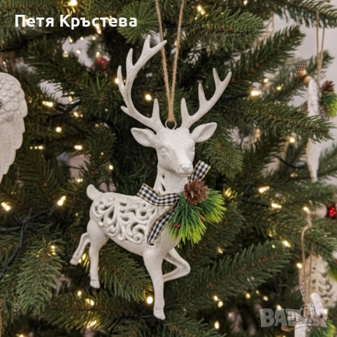 Коледни играчки за елха „Winter White Elegance“ – луксозни висящи декорации с натурален завършек и с, снимка 8 - Декорация за дома - 52353648