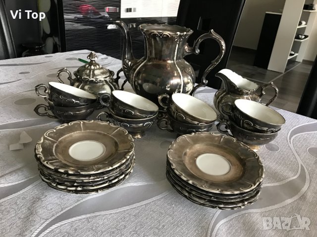 Немски костен порцелан посребрен ,1900г , снимка 5 - Сервизи - 34293935