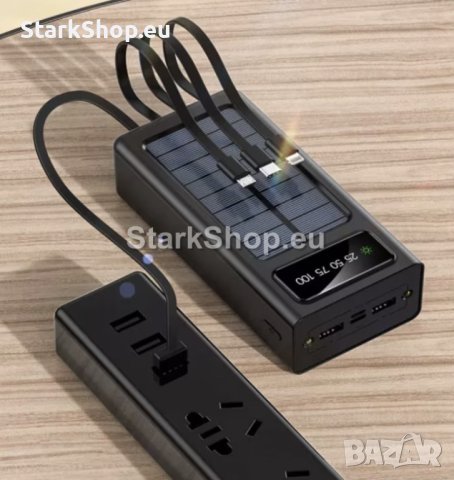 Соларна външна батерия 10000mah с три кабела и фенер