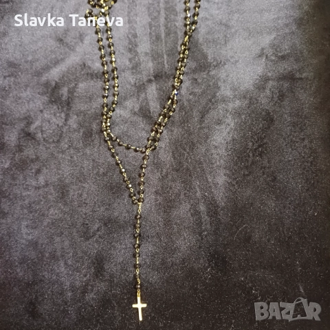 Стоманено колие, двойно, с кръст, снимка 3 - Колиета, медальони, синджири - 52238538