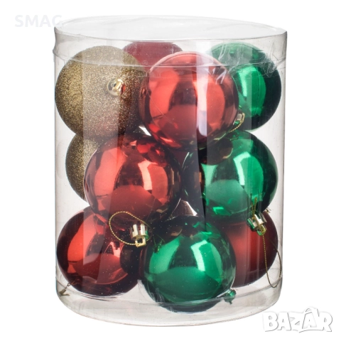 Коледни топки зелено-червено-златисто Ø7 см, 12 бр._1240985