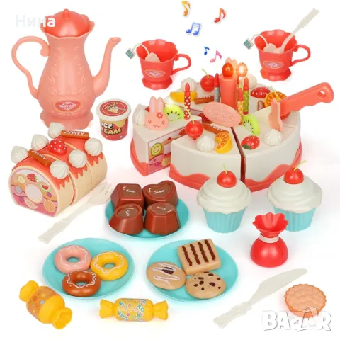 Комплект торта за разрязване със светеща свещичка- 62 елемента, снимка 2 - Образователни игри - 50183453