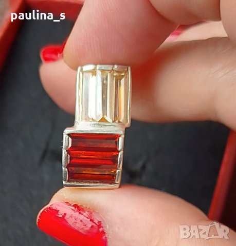 Два различни броя / Винтидж Сребърен пръстен с Гранати и Цитрини и с гранат / проба 925  , снимка 3 - Пръстени - 23991114