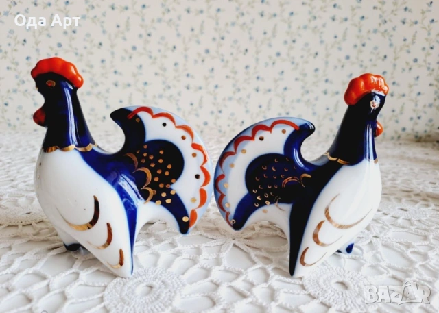 Петел и пуйка. Руски порцелан, ЛФЗ, солница , пиперник