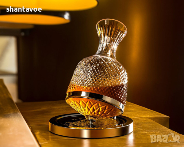 Кристален въртящ се декантер за вино със стойка , снимка 5 - Подаръци за мъже - 44602112