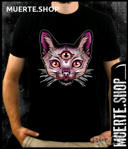 Черна тениска с щампа 3RD EYE CAT, снимка 1