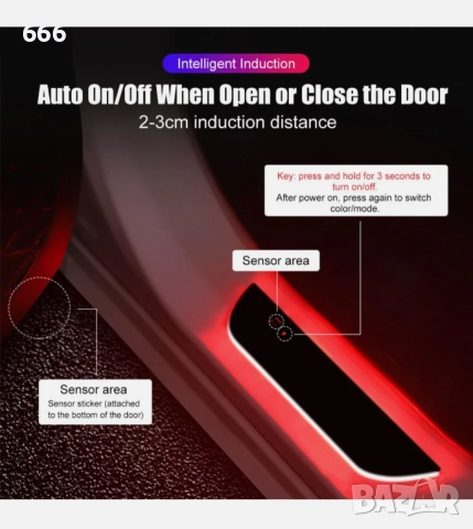 Комплект от 2 LED светещи магнитни защити за праг на автомобил с лого CHRYSLER , снимка 6 - Аксесоари и консумативи - 51585680