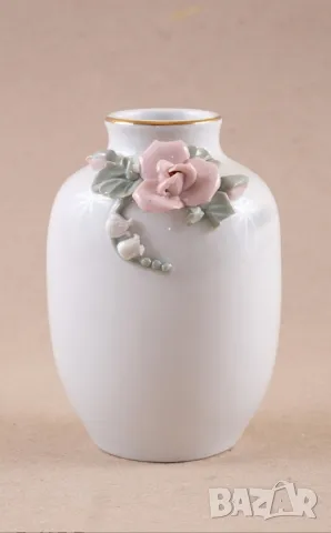 Рядка антична ваза от фин порцелан с флорален ръчно изработен декор , снимка 4 - Антикварни и старинни предмети - 48133922