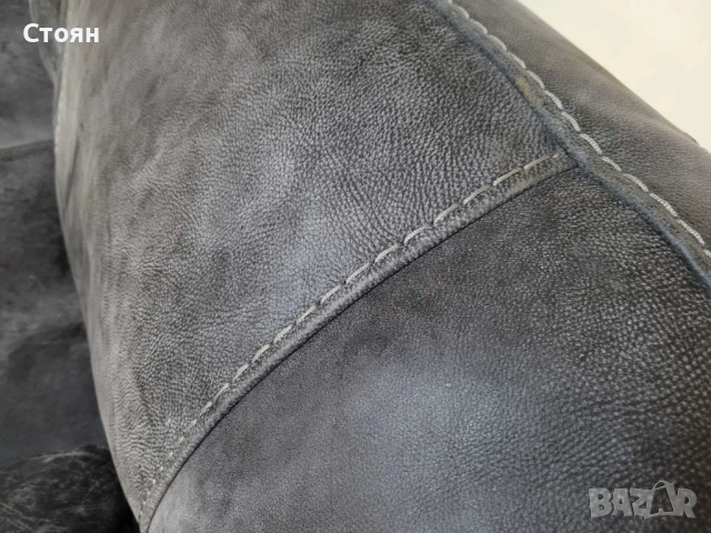 Сив кожен диван двойка - телешки бокс, снимка 2 - Дивани и мека мебел - 53755061