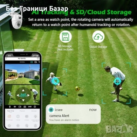 Нова Външна 360° Камера 6MP с Аларма, IP66 и Смарт Засичане охрана дом, снимка 7 - IP камери - 51488850