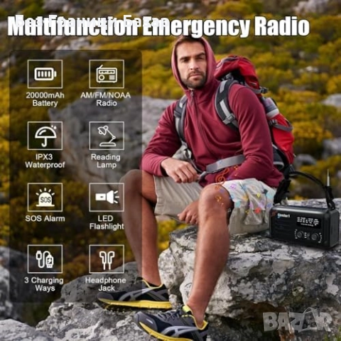 Ново Аварийно AM/FM радио 2000mAh със соларно и ръчно зареждане SOS, снимка 8 - Друга електроника - 51681948