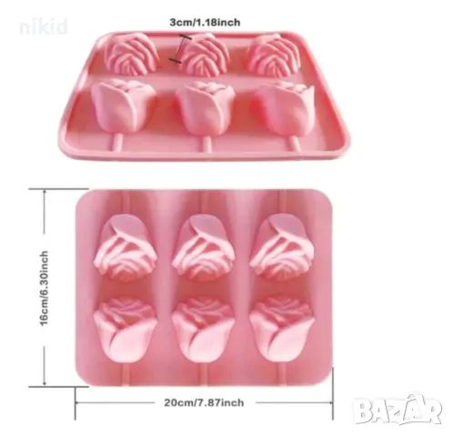 6 3d Роза рози силиконов молд за направа клечки с шоколад pops cakes Lollipop Pop Cake Попскейк, снимка 7 - Форми - 48327192