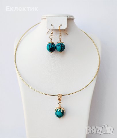 Позлатени комплекти от обеци и колиета с полускъпоценни камъни, снимка 16 - Бижутерийни комплекти - 39181393