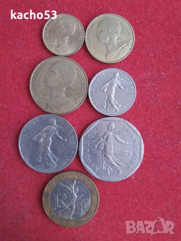 Лот Франция 1961-88 г.- 7 броя., снимка 2 - Нумизматика и бонистика - 53202212