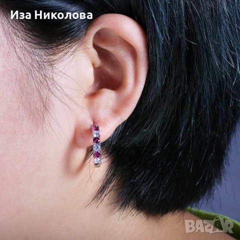 Обеци от медицинска стомана, аметист и сапфир, снимка 3 - Обеци - 40038735